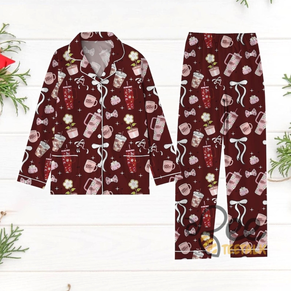 Coquette Bow Dr Pepper Christmas Pajamas Set Funny Soda Holiday Gift