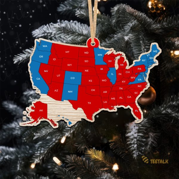 Election Result Map Wooden Ornament Us Election Trump Won Get Over It 2024 Christmas Ornament beeteetalk 1