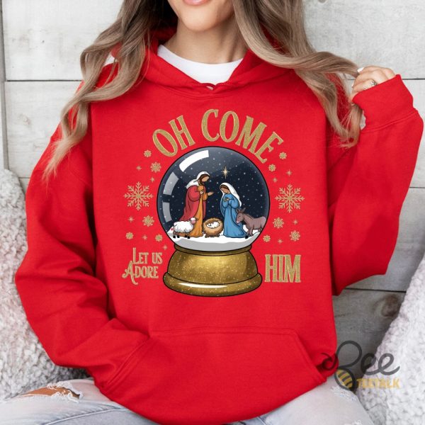 Oh Come Let Us Adore Him Sweatshirt T Shirt Hoodie Jesus Christmas Coquette Bow Christian Nativity Scene Baby Jesus Sweater beeteetalk 2