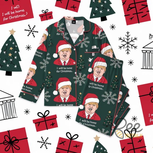 Trump Coquette Bow Christmas Pajamas Set Trump Christmas Shirt Trump Family I Will Be Home For Xmas Pajamas beeteetalk 1