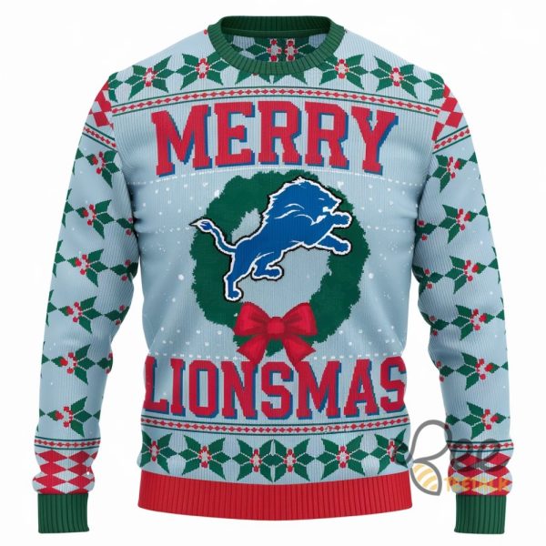 Merry Lionsmas Football Artificial Wool Sweatshirt Detroit Lions Merry Christmas 2024 Ugly Sweater beeteetalk 1