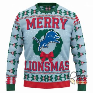 Merry Lionsmas Football Artificial Wool Sweatshirt Detroit Lions Merry Christmas 2024 Ugly Sweater beeteetalk 2