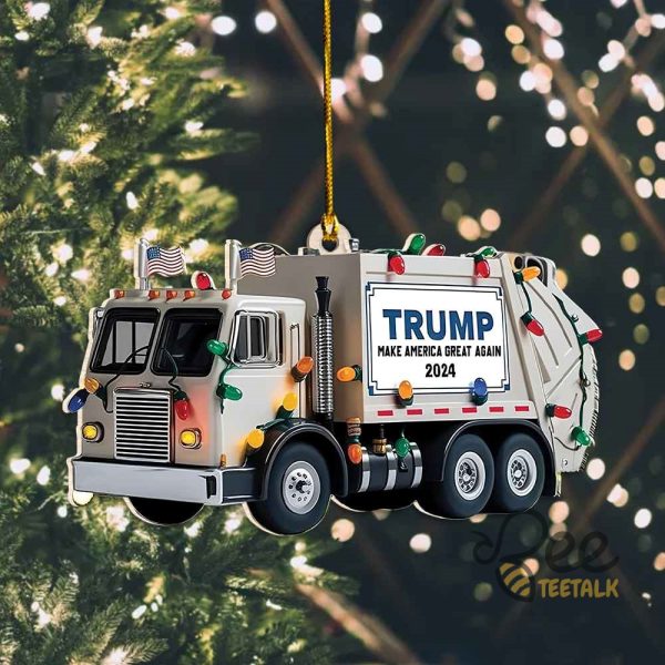 Trump Garbage Truck 2024 Wooden Ornament Trump Make America Great Again Christmas Ornaments beeteetalk 1