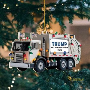 Trump Garbage Truck 2024 Wooden Ornament Trump Make America Great Again Christmas Ornaments beeteetalk 2