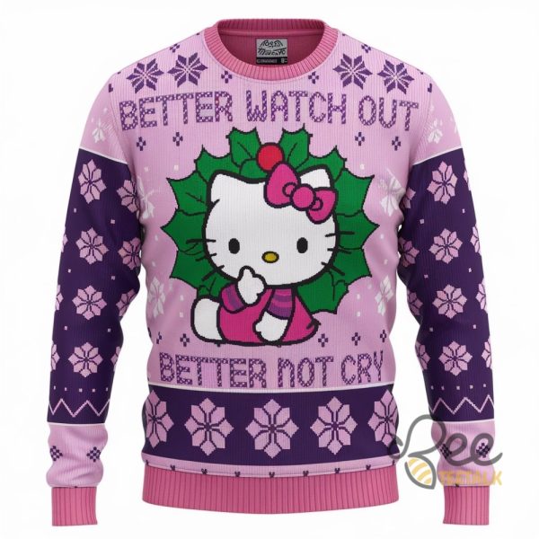 Better Watch Out Better Not Cry Hello Kitty Ugly Christmas Sweater beeteetalk 1