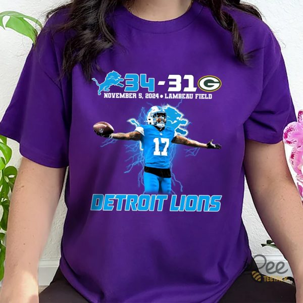 Detroit Football Win 34 31 5Th December 2024 Shirt Packers Vs Lions Graphic Tee beeteetalk 1