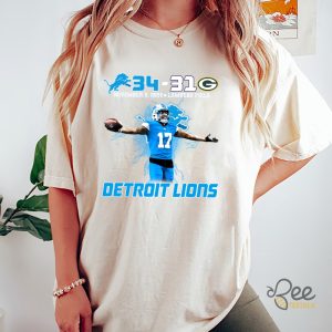 Detroit Football Win 34 31 5Th December 2024 Shirt Packers Vs Lions Graphic Tee beeteetalk 2