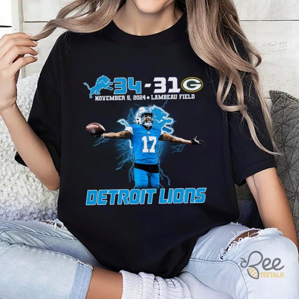 Detroit Football Win 34 31 5Th December 2024 Shirt Packers Vs Lions Graphic Tee beeteetalk 4