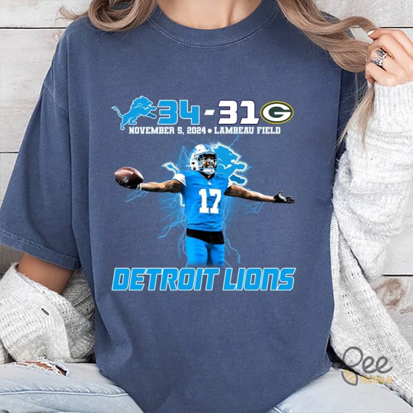 Detroit Football Win 34 31 5Th December 2024 Shirt Packers Vs Lions Graphic Tee beeteetalk 5