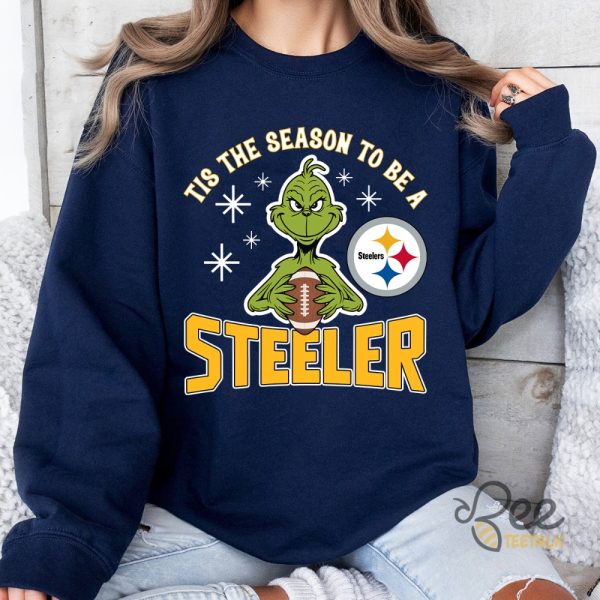 Grinch Tis The Season To Be A Steeler Pittsburgh Football Christmas Shirt beeteetalk 5