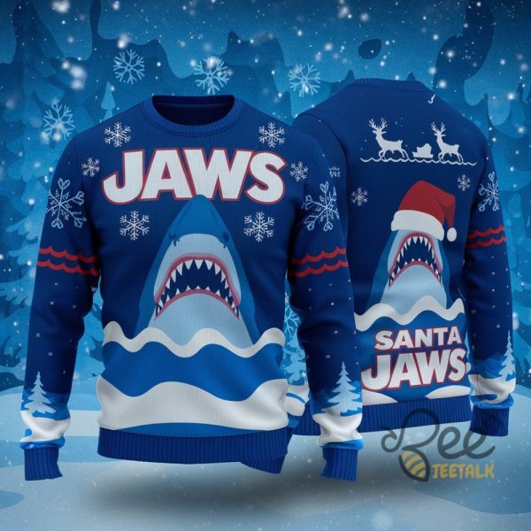 Santa Jaws Shark Ugly Christmas Sweater beeteetalk 1