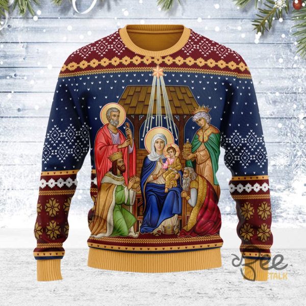 Nativity Scene Of Jesus Christ Christmas Ugly Sweater beeteetalk 1