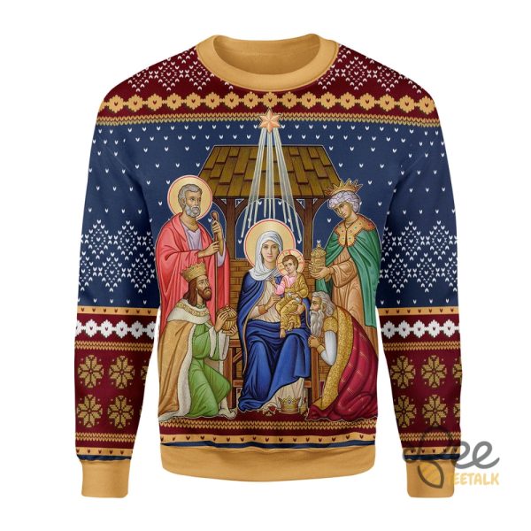 Nativity Scene Of Jesus Christ Christmas Ugly Sweater beeteetalk 2