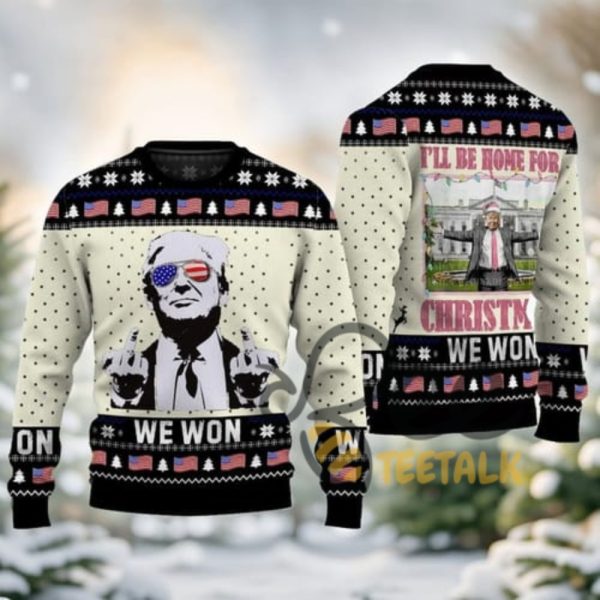 Donald Trump Ill Be Home For Christmas Ugly Sweater 2024 beeteetalk 1