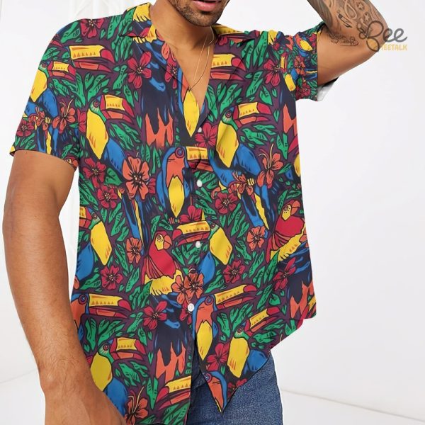 Tropical Birds Ace Ventura Weird Al Hawaiian Shirt Thomas Magnum Pi Costume Parrots And Toucans Button Up Shirt beeteetalk 4