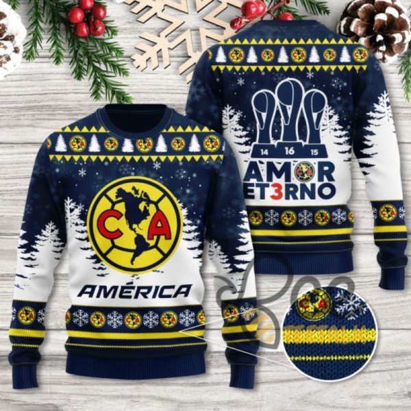 Club America Amor Et3rno Soccer Ugly Christmas Sweater beeteetalk 1