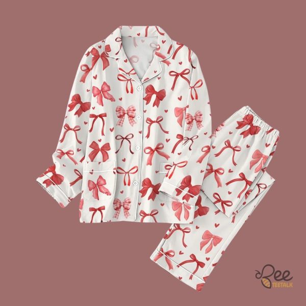 Cute Red Coquette Bow Valentines Day Pajamas beeteetalk 1