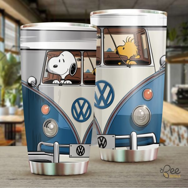 Snoopy And Woodstock Driving Blue Vw Volkswagen Van 20Oz Tumbler beeteetalk 1