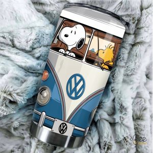 Snoopy And Woodstock Driving Blue Vw Volkswagen Van 20Oz Tumbler beeteetalk 2