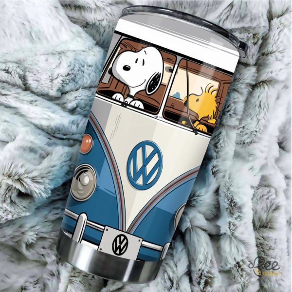 Snoopy And Woodstock Driving Blue Vw Volkswagen Van 20Oz Tumbler beeteetalk 2