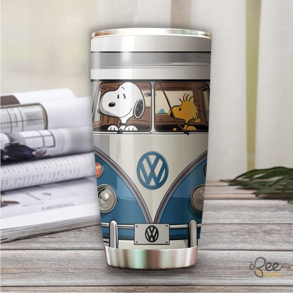 Snoopy And Woodstock Driving Blue Vw Volkswagen Van 20Oz Tumbler beeteetalk 4