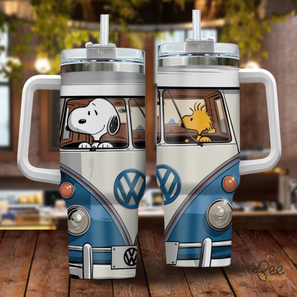 Snoopy And Woodstock Driving Blue Vw Volkswagen Van 40Oz Stanley Tumbler Dupe beeteetalk 2