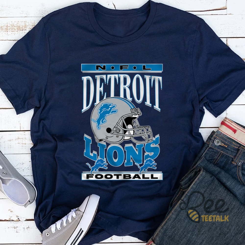 Vintage Nfl Detroit Lions Football Helmet Shirt Reprinted