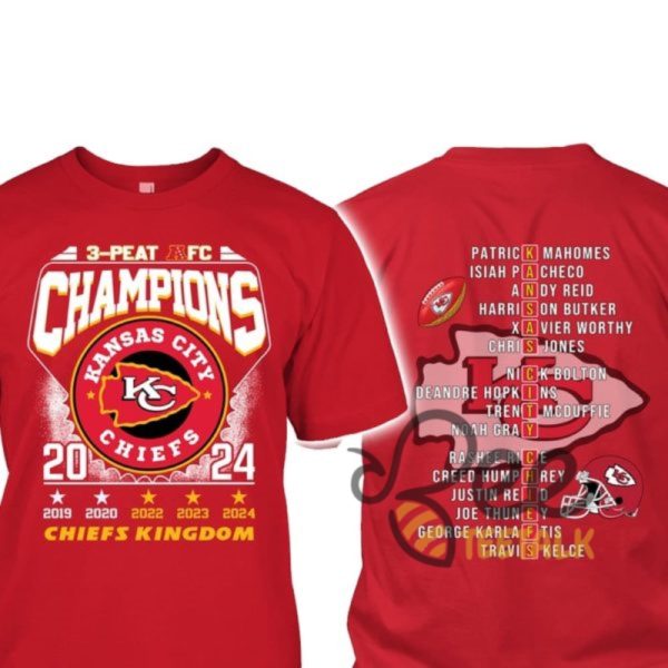 Kansas City Chiefs 3 Peat Afc Champions 2024 Shirt Choose Color beeteetalk 1