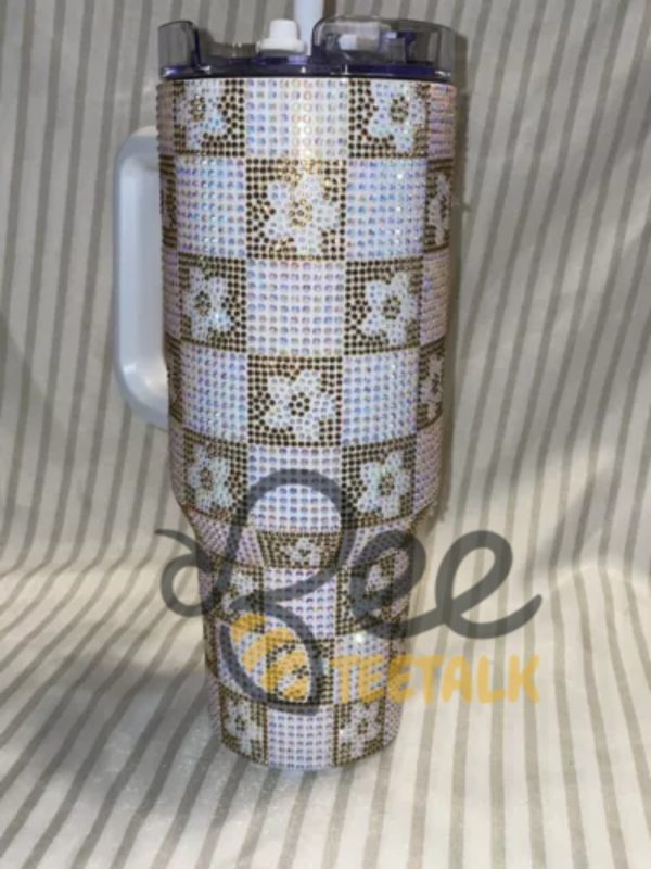 Square And Flowers 40Oz Lv Tumbler Bling Rhinestone - | Beeteetalk High-quality Image