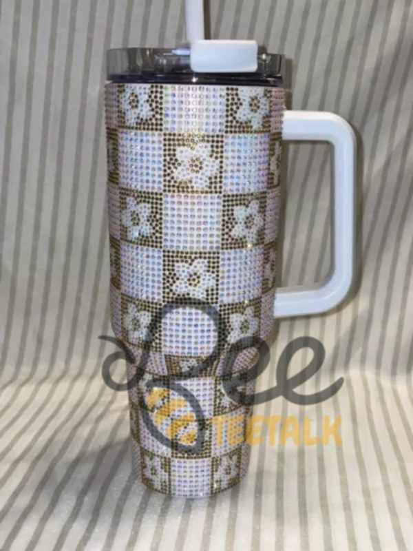 Square And Flowers 40Oz Lv Tumbler Bling Rhinestone - | Beeteetalk High-quality Image