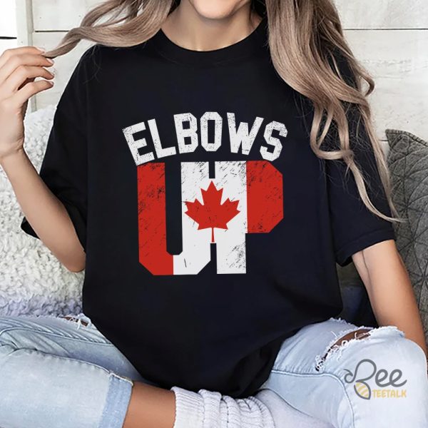 Elbows Up Canada Shirt True North Strong And Free Proud Canadian Hockey Tee - | Beeteetalk High-quality Image