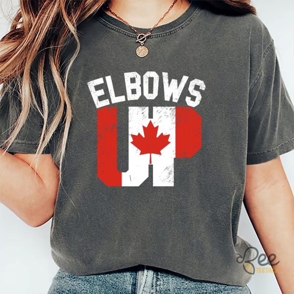 Elbows Up Canada Shirt True North Strong And Free Proud Canadian Hockey Tee - | Beeteetalk High-quality Image