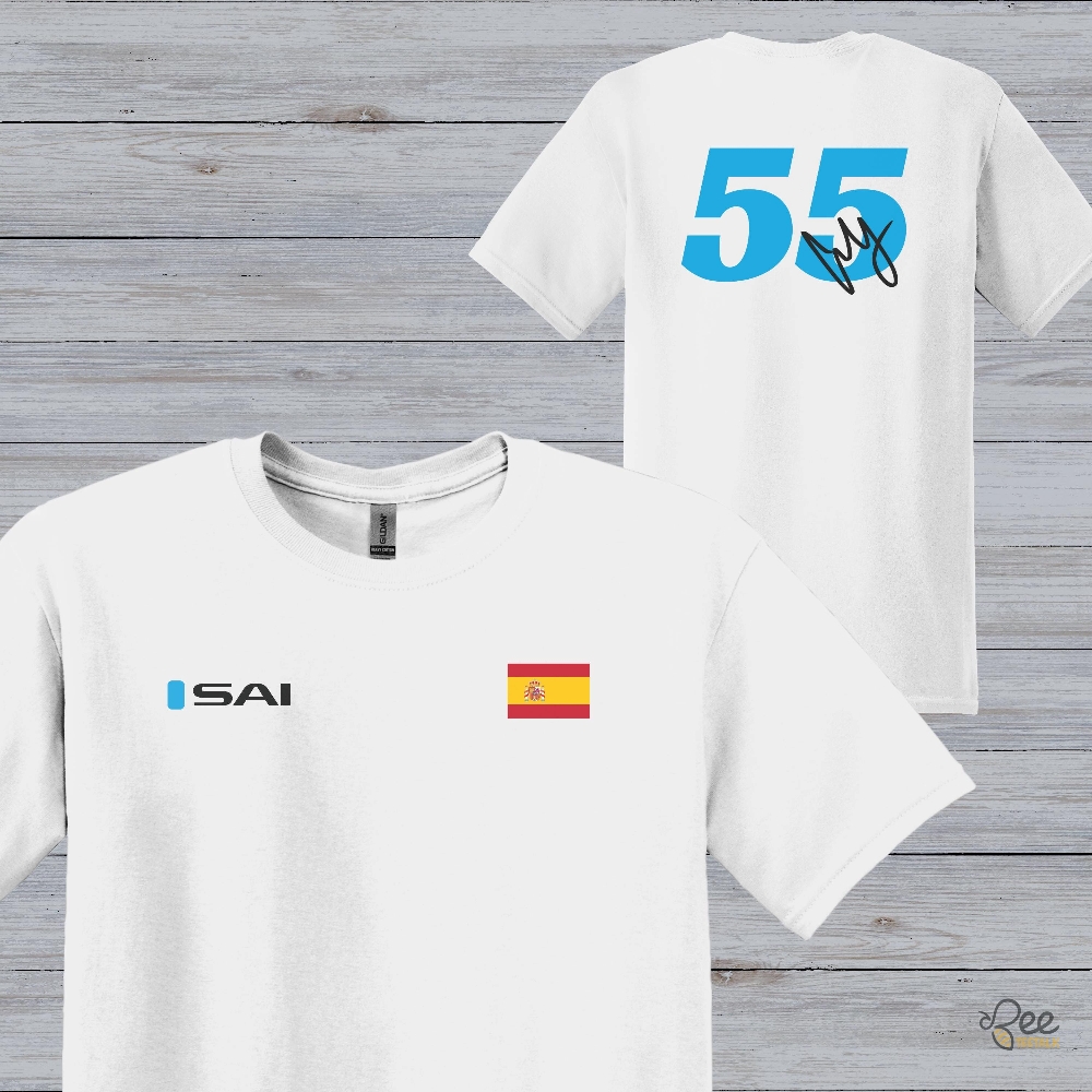 Carlos Sainz Signature F1 Racing Shirt With Spanish Flag And Number 55 12 Carlos Sainz Signature F1 Racing Shirt with Spanish Flag and Number 55