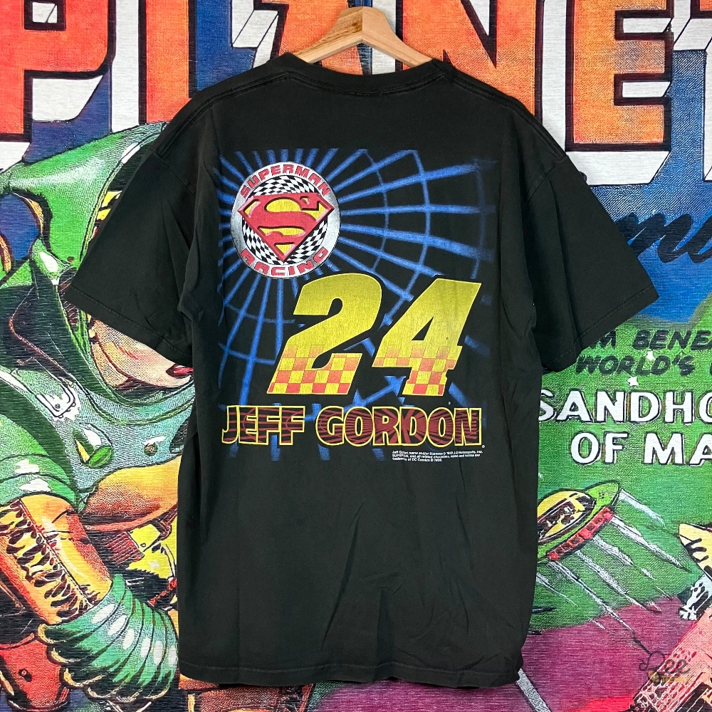 Jeff Gordon 1999 Nascar Superman Dc Shirt Vintage Racing Tee 9 Jeff Gordon 1999 NASCAR Superman DC Shirt Vintage Racing Tee