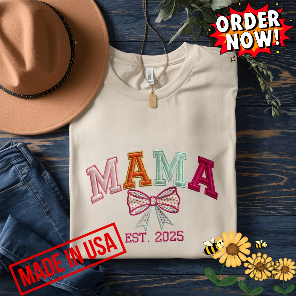 Corquette Mama Est 2025 Embroidered Shirt Custom Mothers Day Tee Gift 9 Corquette Mama EST 2025 Embroidered Shirt Custom Mothers Day Tee Gift