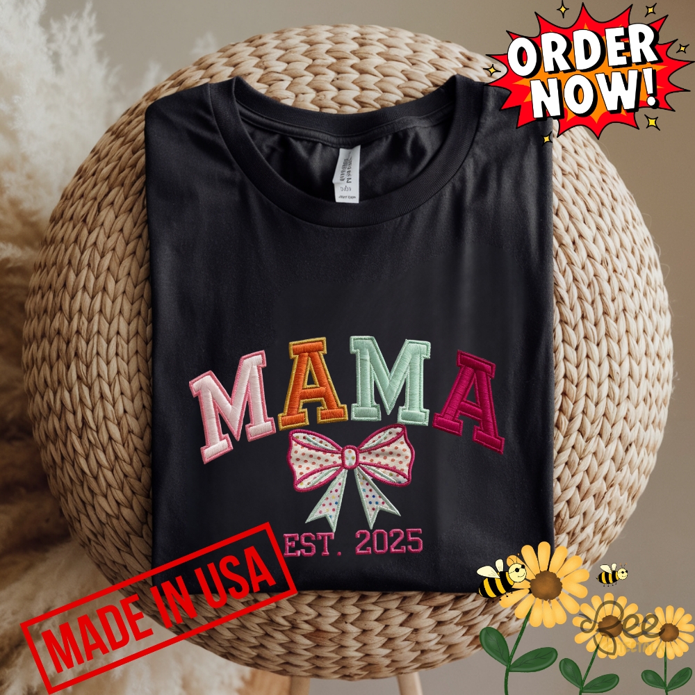 Corquette Mama Est 2025 Embroidered Shirt Custom Mothers Day Tee Gift 12 Corquette Mama EST 2025 Embroidered Shirt Custom Mothers Day Tee Gift