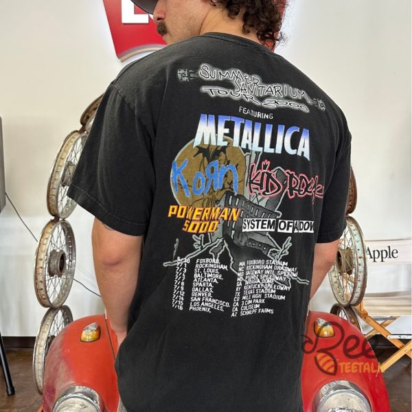 Reprinted metallica korn kid rock summer sanitarium tour 2000 shirt