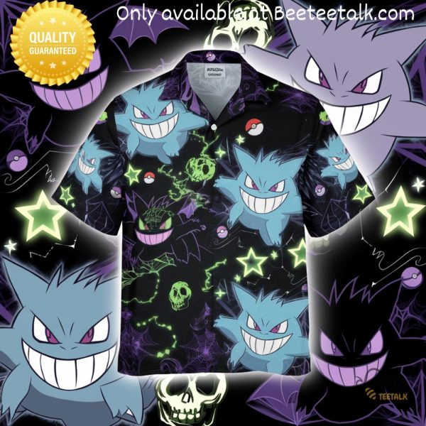 Gengar ghost pokemon halloween hawaiian shirt