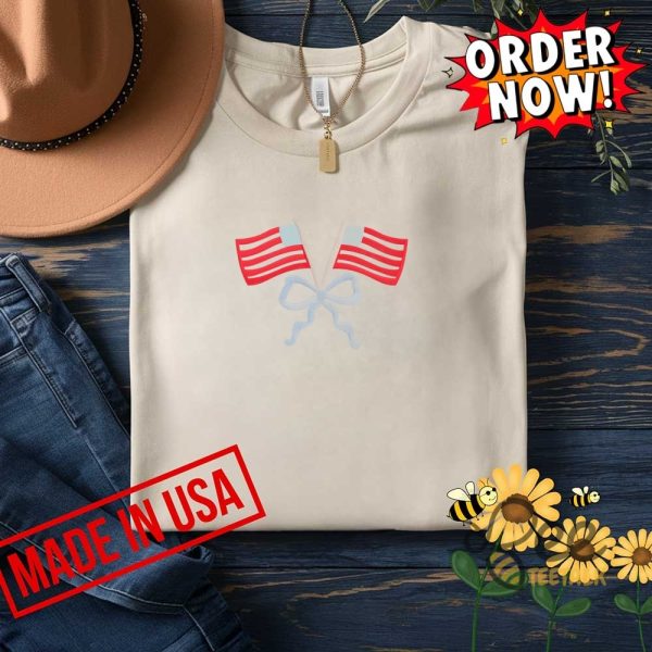 American flag 4th of july bow embroidered shirt