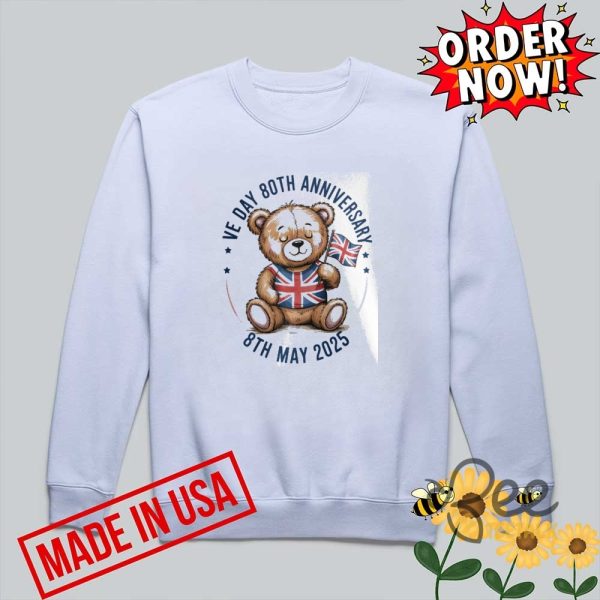 Ve day 80th anniversary teddy bear british flag union jack shirt