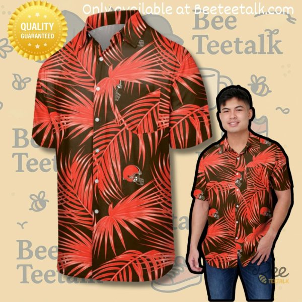 Cleveland browns orange button up hawaiian shirt nfl
