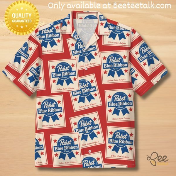 Pabst blue ribbon button short sleeve pbr beer logo aop hawaiian shirt