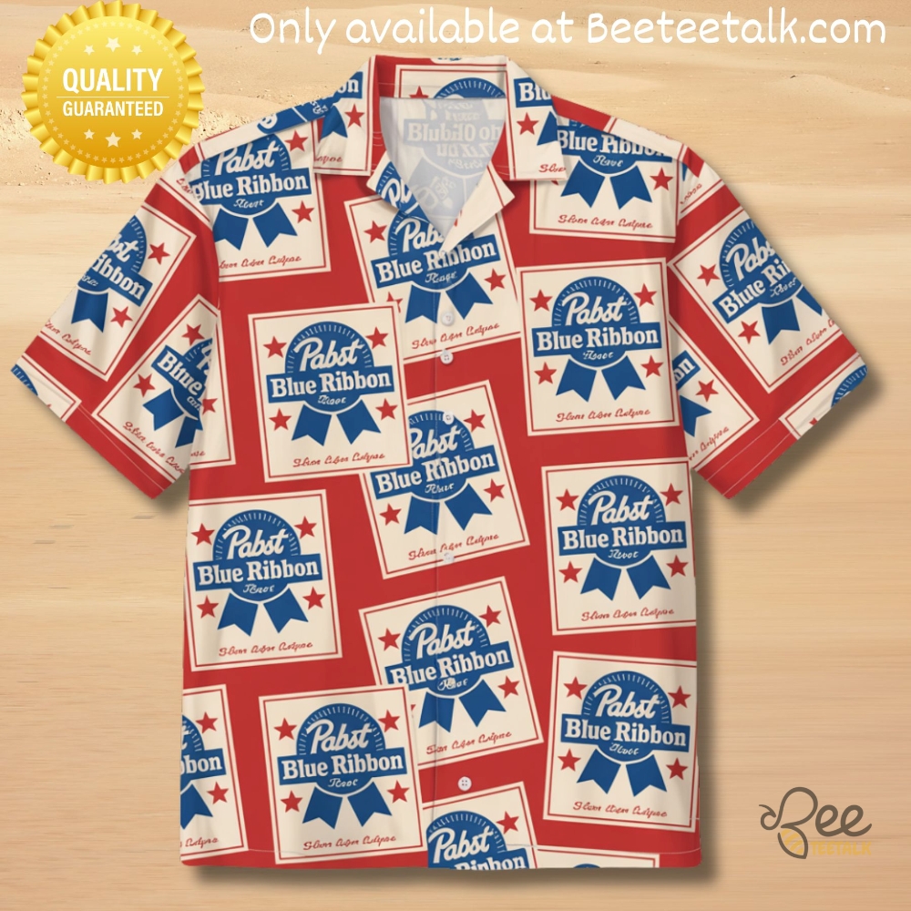 Pabst Blue Ribbon Button Short Sleeve Pbr Beer Logo Aop Hawaiian Shirt 3 Pabst Blue Ribbon Button Short Sleeve PBR Beer Logo AOP Hawaiian shirt