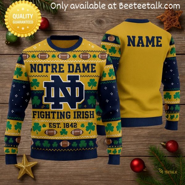 Notre dame fighting irish personalized ugly christmas sweater 3d