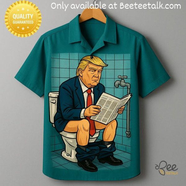 Donald trump reading newspaper in toilet hawaiian shirt full printed