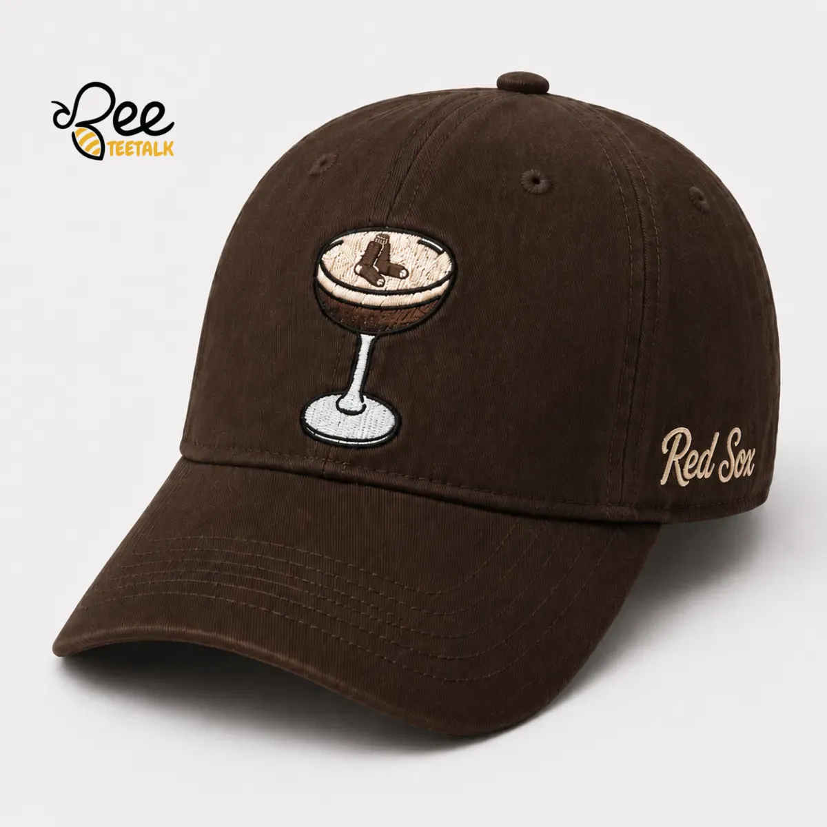 2026 Red Sox Martini Hat Fenway Park Giveaway 20 July 2026 (Choose a Design Number) 9 Brown baseball cap showing a martini glass illustration with a baseball-textured garnish.