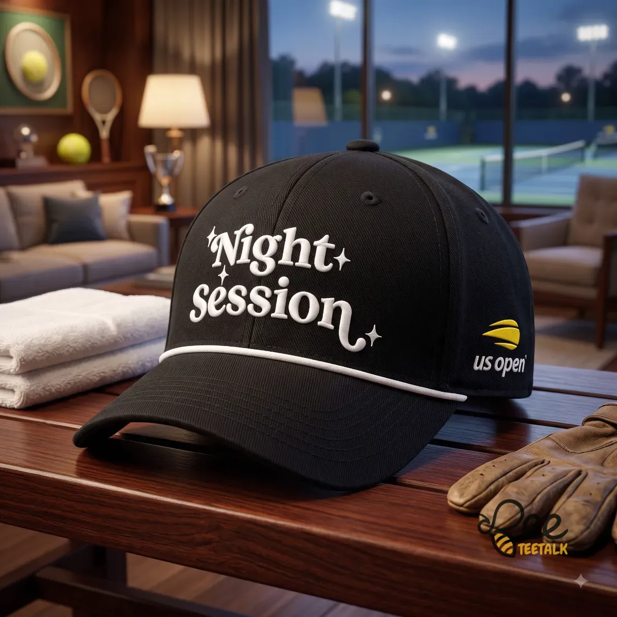 Night Session US Open 2026 Hat 7 Black US Open 2026 Night Session baseball cap with white typography and star graphics. (Detail view #4)