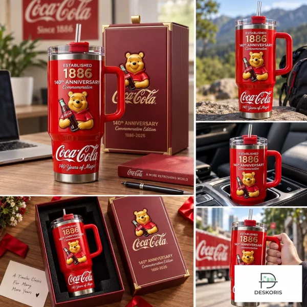 Established 1886 Winnie The Pooh Coca-Cola's 140th anniversary Tumbler 40oz
