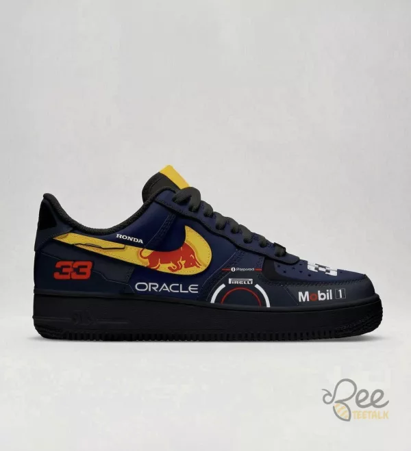 Nike Air Force 1 Sneakers inspired by Formula 1 team liveries and drivers (Lando Norris, Max Verstappen, and Oscar Piastri)