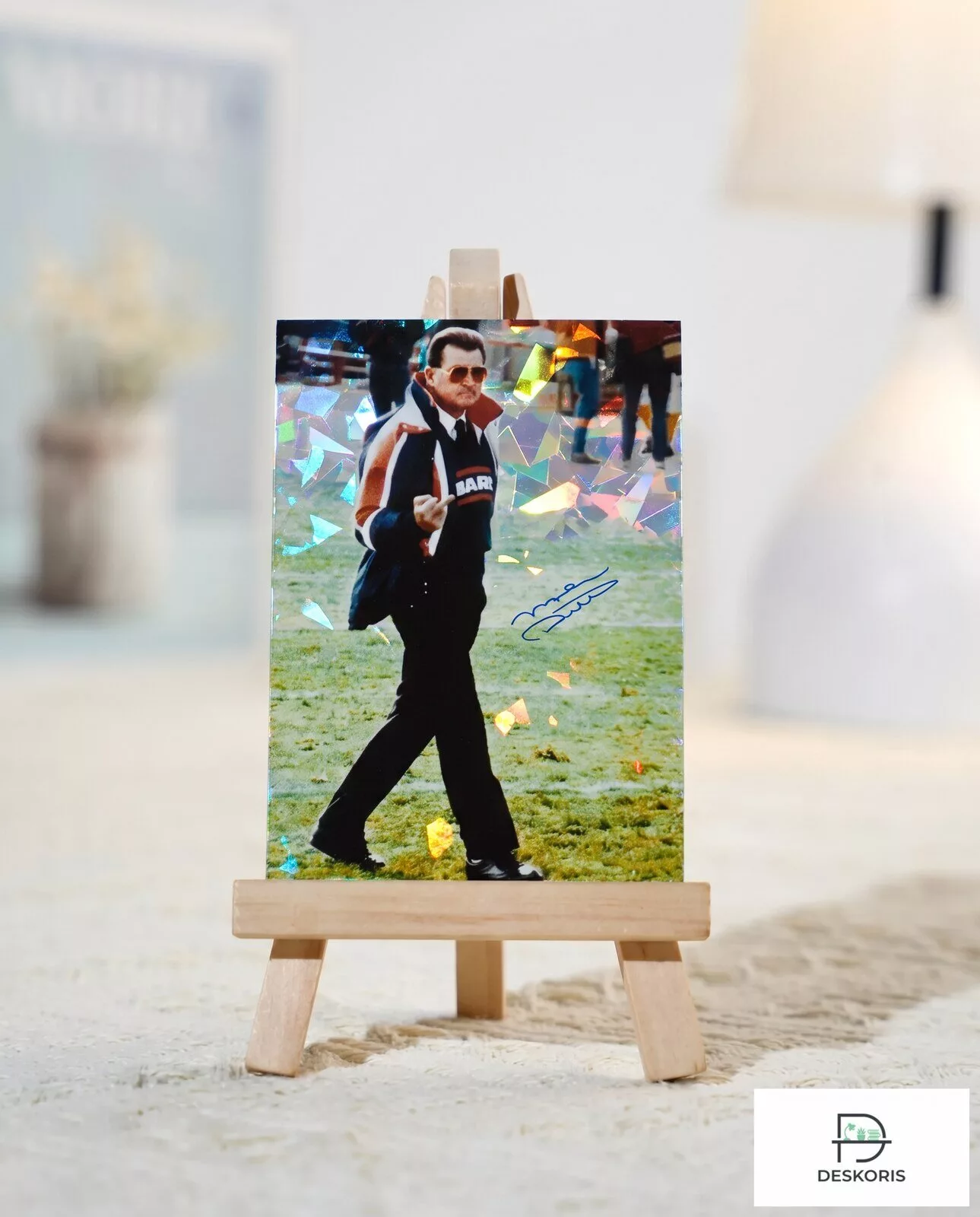 Mike Ditka Signed Chicago Bears Middle Finger Hologram Card with Wood Stand 3 Mike Ditka Signed Chicago Bears Middle Finger Hologram Card with Wood Stand